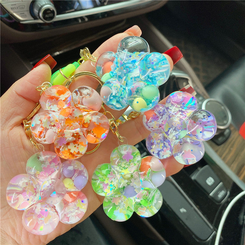 Wholesale Acrylic Sunflower Into Oil Liquid Drift Bottle Keychain